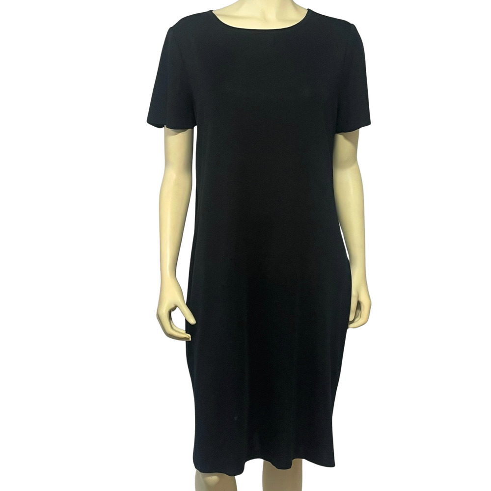 Ming Wang Sz XL Pullover Sweater Dress Short Sleeve Black Knit Minimalist Office